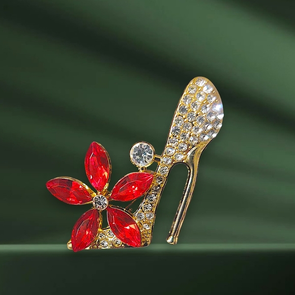 Jewelry - Elegant Gold and Red Crystal Shoe Brooch